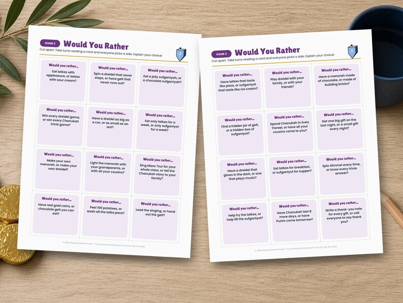 Hanukkah Party Games Bundle, 10 Printable Chanukah Games for Family, Kids and Adults, Trivia, Would You Rather, Picture Quiz, Scavenger Hunt image 3