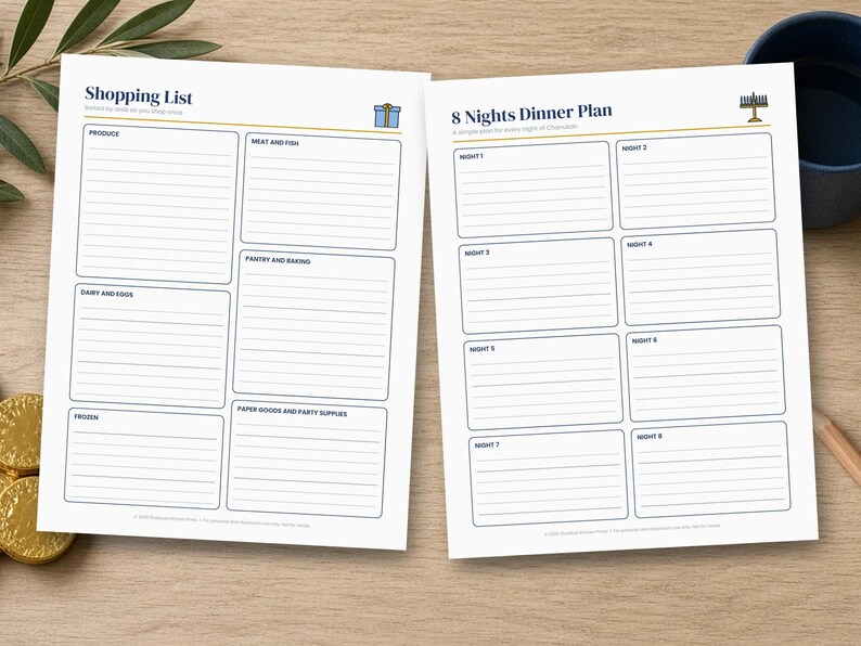 Hanukkah Party Planner Printable, Chanukah Menu Planner, Latke Bar Sign, Food Labels, Shopping List, Hosting Checklist, PDF image 3