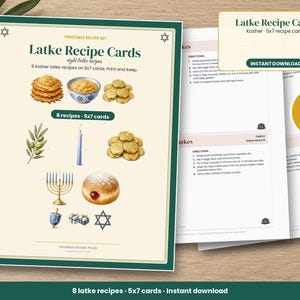 Latke Recipe Cards Printable, 8 Hanukkah Latke Recipes, Chanukah Recipe Cards 5x7, Kosher Holiday Recipes, Hostess Gift image 1