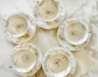 Limoges Haviland French set of 5 Tea cups & Saucers