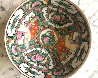 Vintage Chinese hand painted bowl by Overjoy (rose medallion / famille rose)