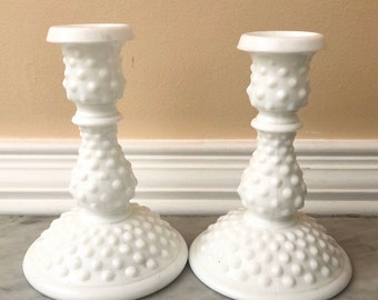 Pair of vintage hobnail candlestick holders.