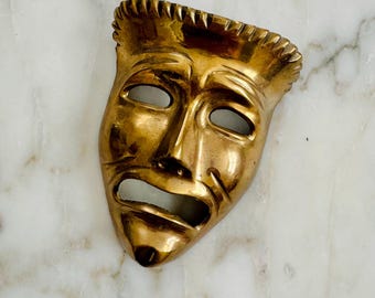 Vintage Brass Theatre Mask Hanging