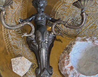 Brass French Sconce With Cherub