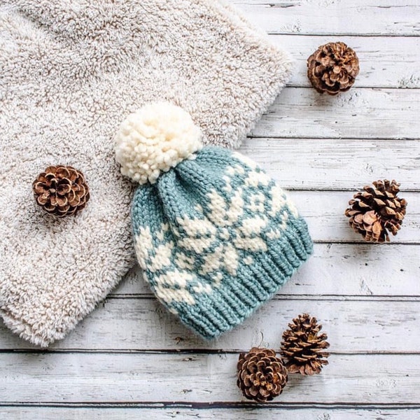 Snowflake Toque,  Knit Hat, Knit Beanie, Knitting Pattern, Fair Isle, Knit Beanie