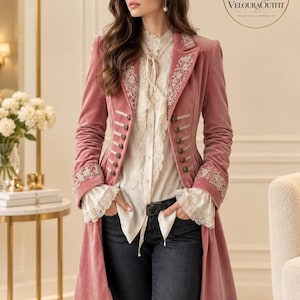 Women’s Velvet Lace Patchwork Coat, Long Sleeve Vintage Winter Jacket, Gothic Elegant Outerwear