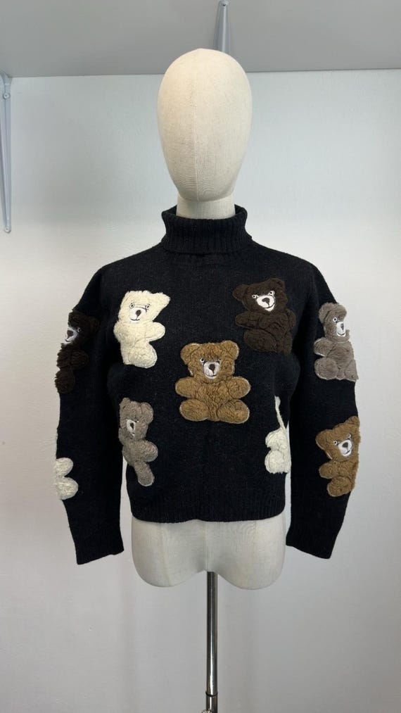 Moschino Couture, Moschino Couture Vintage Archival 90s Runway Teddy Bear Knit Fun Novelty Sweater