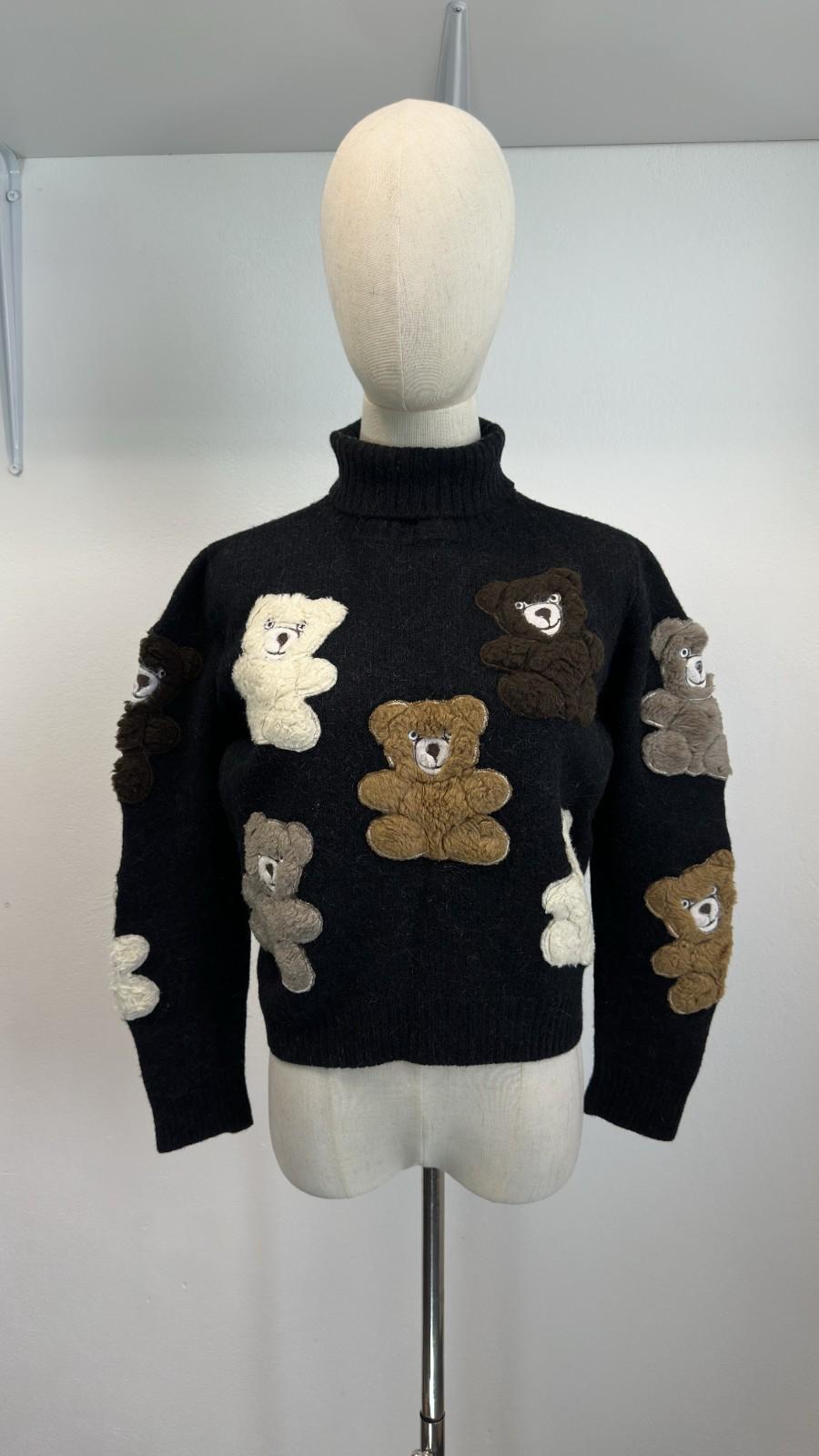 Moschino Couture, Moschino Couture Vintage Archival 90s Runway Teddy Bear Knit Fun Novelty Sweater