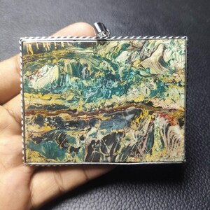 Huge Sumatra Jasper Pendant 80x61mm 75 Gram - XL Sumatran Picture Jasper - Rare Abstract Landscape Painting - Multicolor Statement Pendant