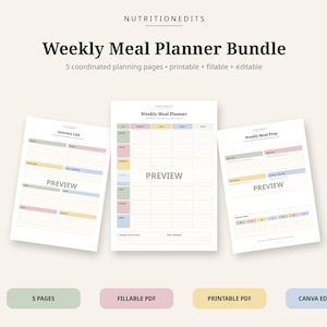 Weekly meal planner bundle 5 pagine