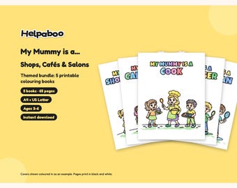 My Mummy is a... Shops, Cafés & Salons Bundle, 5 Printable Colouring Books for Kids Age 3-6, Mum Gift, A4 + US Letter PDF Download