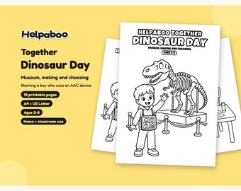 Helpaboo Together Dinosaur Day Colouring Book, Boy Who Uses an AAC Device, Inclusive Printable PDF, Kids Ages 2-8, A4 + US Letter
