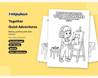 Helpaboo Together Quiet Adventures Colouring Book, Autistic Girl with Ear Defenders, Inclusive Printable PDF, Kids Ages 2-8, A4 + US Letter