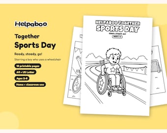 Helpaboo Together Sports Day Colouring Book, Boy Who Uses a Wheelchair, Inclusive Printable PDF, Kids Ages 2-8, A4 + US Letter