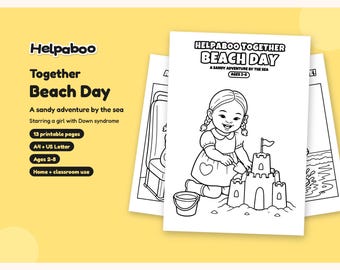 Helpaboo Together Beach Day Colouring Book, Girl with Down Syndrome, Inclusive Printable PDF, Kids Ages 2-8, A4 + US Letter
