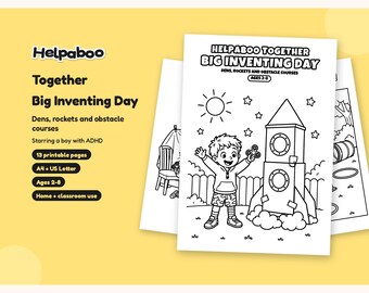 Helpaboo Together Big Inventing Day Colouring Book, Boy with ADHD, Inclusive Printable PDF, Kids Ages 2-8, A4 + US Letter