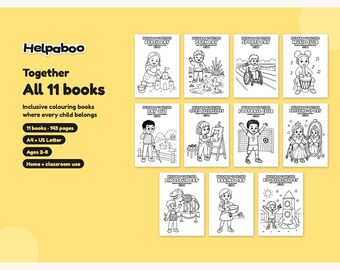 Helpaboo Together 11 Inclusive Colouring Books Bundle, Disability Representation, Printable PDF Kids Ages 2-8, Home & Classroom