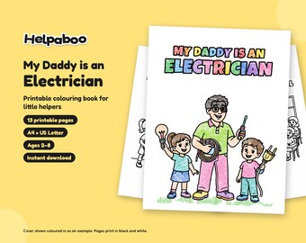 Libro para colorear "Mi papá es electricista", PDF imprimible para niños de 2 a 8 años, regalo de un niño para un papá electricista, tamaño A4 y carta estadounidense. Descarga instantánea.