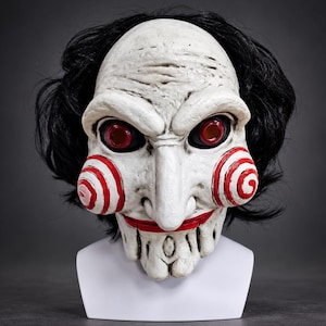 Röd Spiral Horror Billy Mask – Obehaglig Vit Mask – Gotisk Halloweenmask – Skräck Cosplay Handgjord Mask Läskig Monster Mörk Kostymdocka