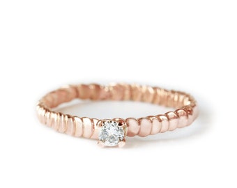Diamond gold ring Frieda style textured with granulation band