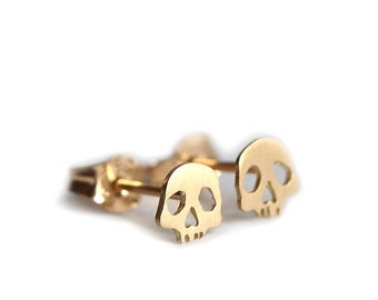 Skull studs earrings memento piercing 18ct gold