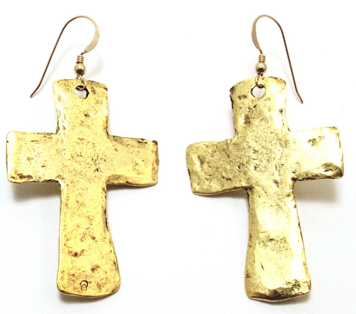 Large Gold Tone Hammered Pewter Cross Charms on Gold Filled Etsy