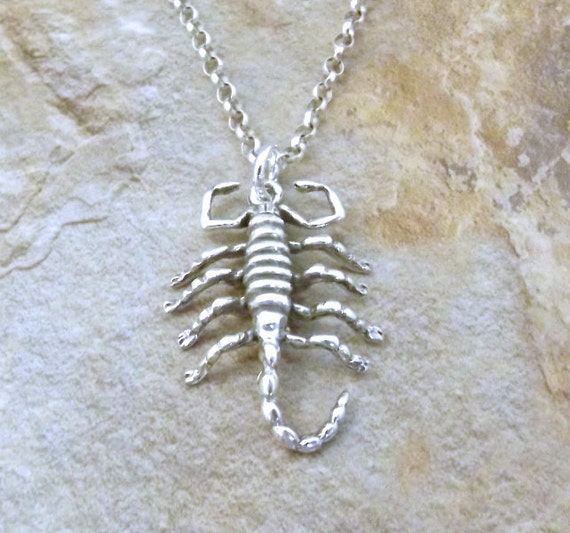 Sterling Silver Scorpion Pendant On A 3mm Rolo - Silver Scorpion Pendant Sterling Silver Scorpion Pendant On A 3mm Rolo - Silver Scorpion Pendant