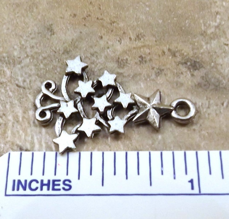 5311 Set of Ten 10 Pewter Christmas Tree Charms with Star Decorations