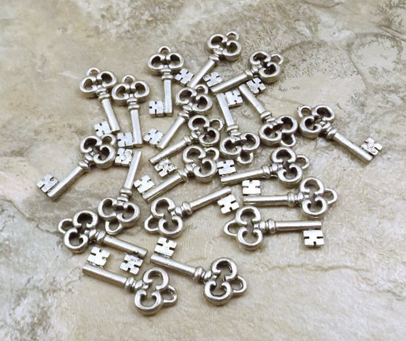 0163 20 Set of Twenty Pewter Skeleton Key Charms