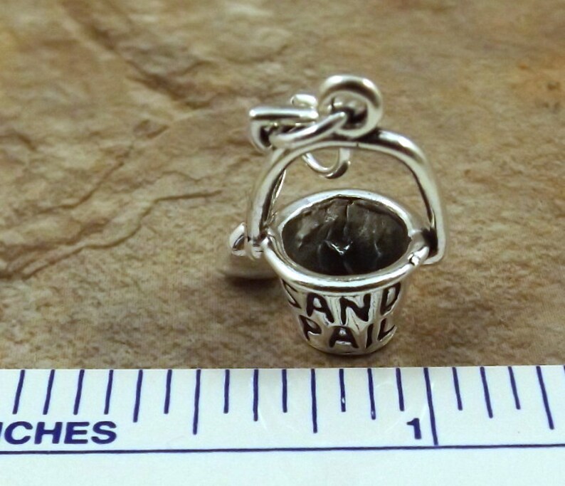 Sterling Silver Sand Pail & Shovel Charm on Spring Ring Fits Etsy