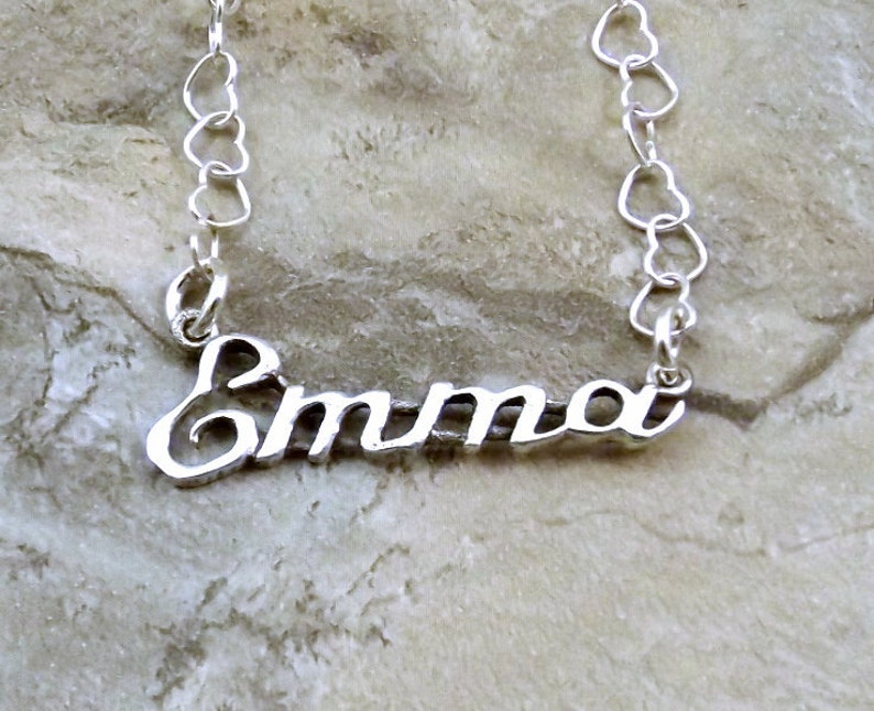 Sterling Silver Name Necklace Emma on Sterling Silver Heart Etsy