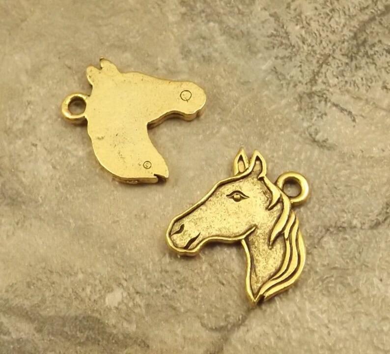 Twenty 20 Gold Tone Pewter Horse Head Charms 5246 Etsy