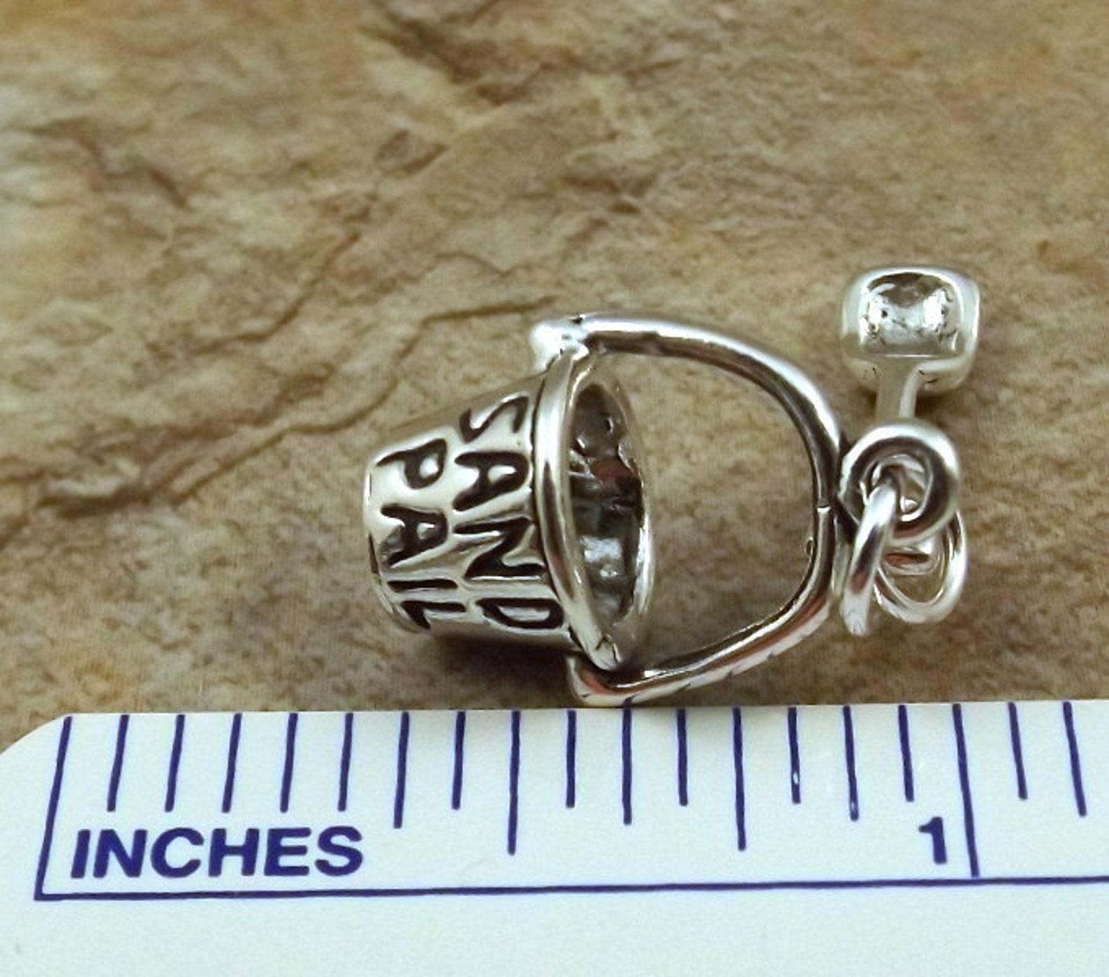 Sterling Silver Sand Pail & Shovel Charm on Spring Ring Fits Etsy