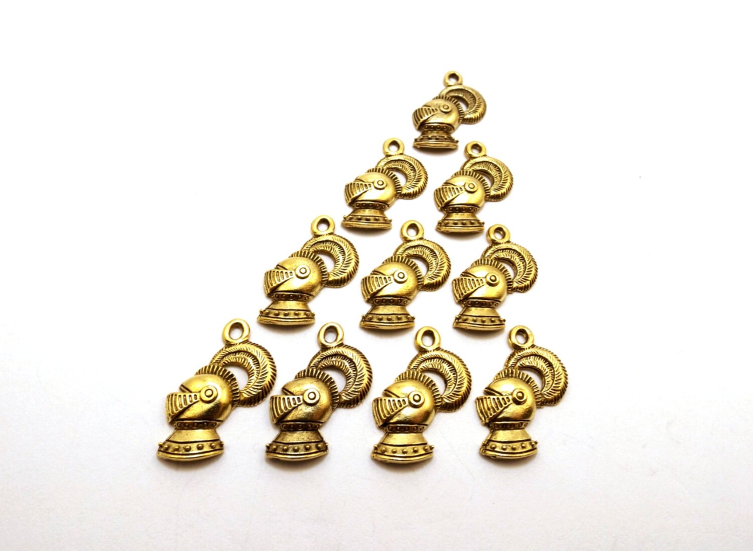 KNIGHT'S HELMET Ten Gold Tone Pewter Charms 10 5066