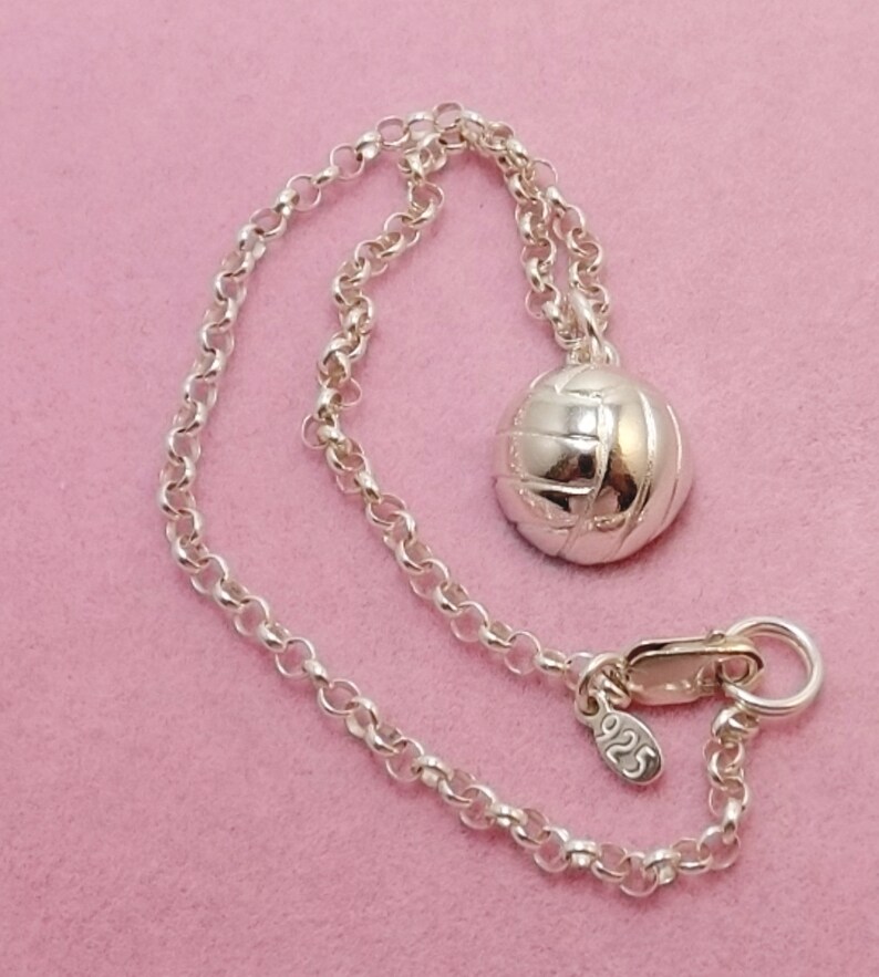 0311 Sterling Silver Volleyball Charm on a Sterling Silver Rolo Bracelet