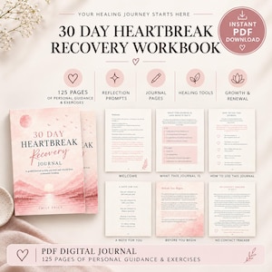 30 Day Breakup Healing Journal-  Heal from heartbreak guided workbook (Instant PDF download)