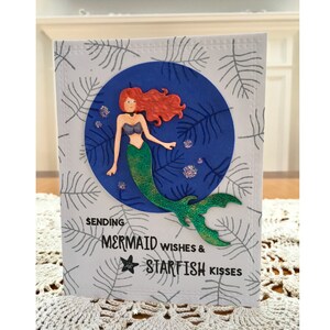 Deseos de sirena y starfish besos tarjeta de cumpleaños
