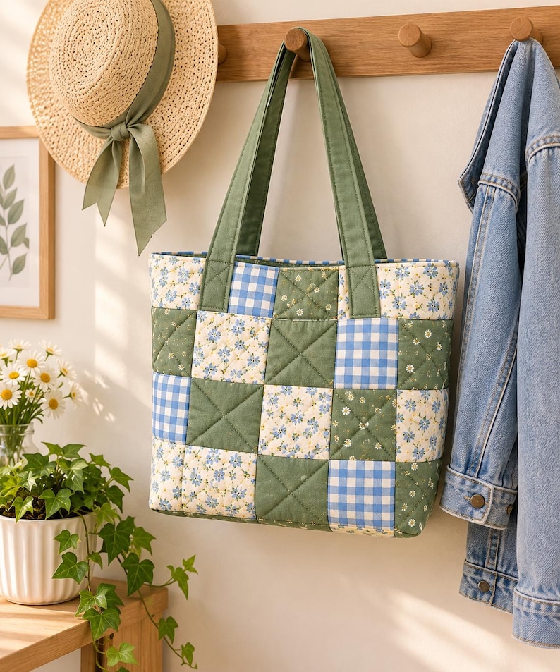 Quilted Patchwork Tote Bag Sewing Pattern, Beginner Friendly, Digital ...