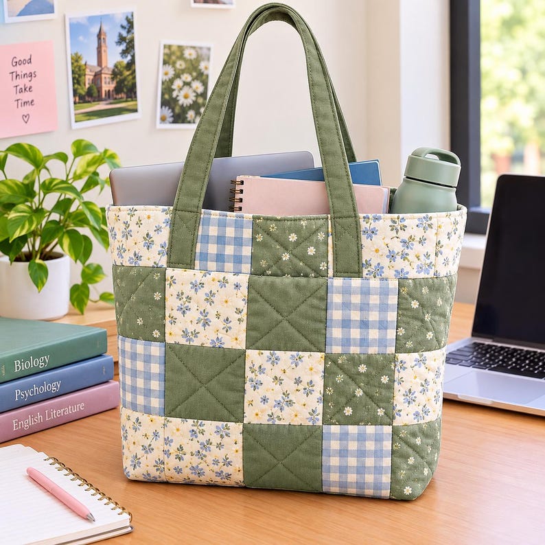 Quilted Patchwork Tote Bag Sewing Pattern, Beginner Friendly, Digital ...