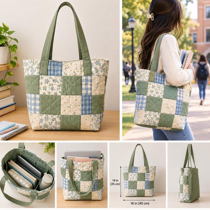 Quilted Patchwork Tote Bag Sewing Pattern, Beginner Friendly, Digital ...