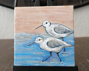 Sandpiper Miniature: Hand-Painted Original on 2.5-Inch Canvas with Easel