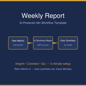Veckovis rapport AI-mall n8n | Statistik till sammanfattning, digital nedladdning