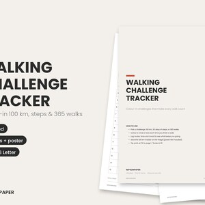Walking Challenge Tracker, 100km Colour-In Log, 365 Walks Chart (PDF)