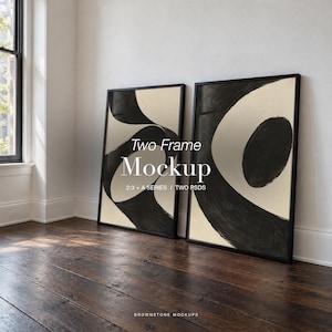 Two Frame Mockup PSD, 2:3+A Series Bundle, White Wall Dark Wood Floor, Editable Photoshop Smart Objects, Brownstone Mockups