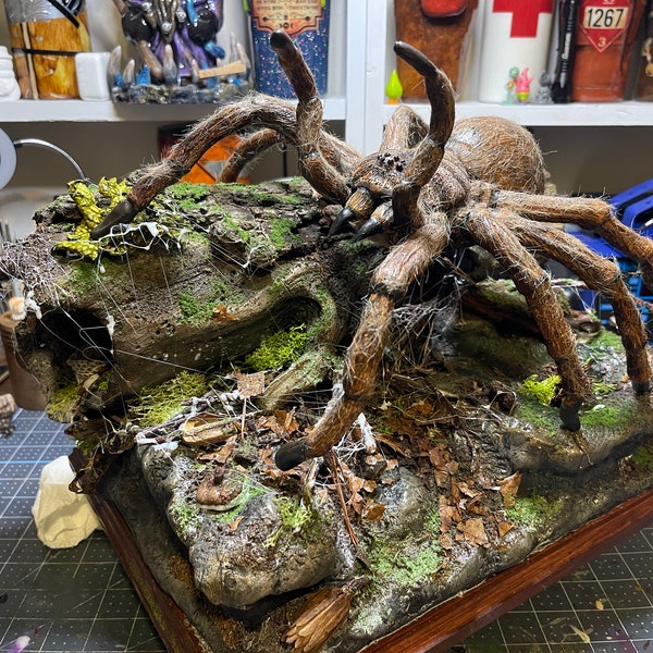 Goliath Birdeater Tarantula Spider Sculpture Diorama, Real Scale