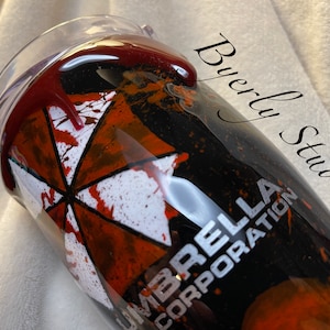 Umbrella Corp, Zombie Tumbler - Hand painted with Blood Drip