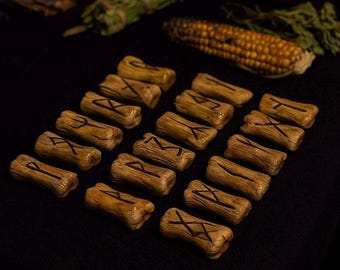 24ct Aged Finger Bone Casting Runes Set, Futhark Runes!