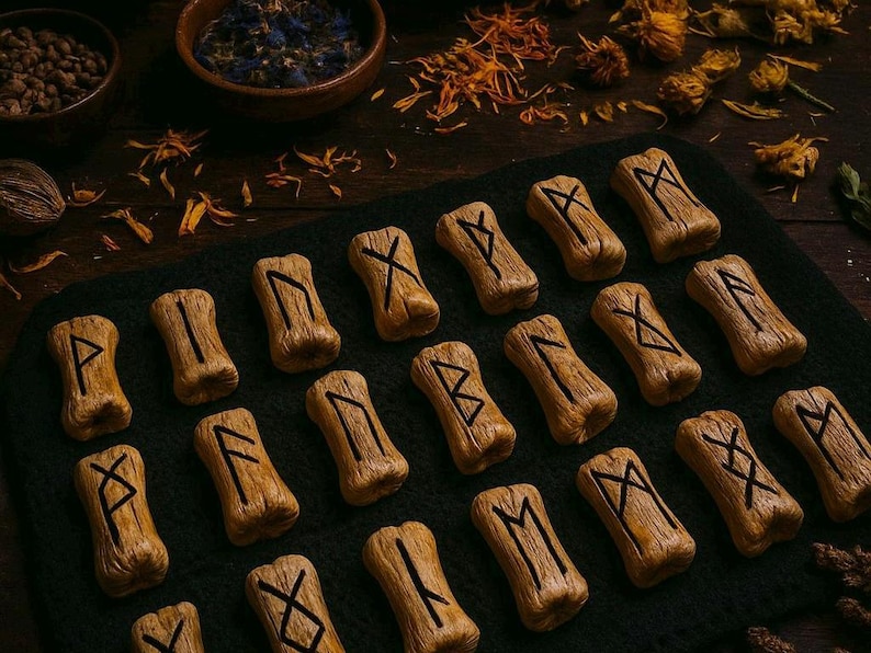 24ct Aged Finger Bone Casting Runes Set, Futhark Runes! - John Byerly ...