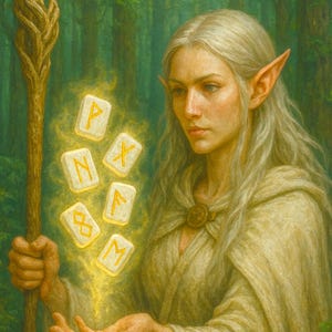 24ct Purity Elf Claric Finger Bone Casting Rune Set, Angelic Mage Futhark Runes - Dungeons and Dragon Themed - John Byerly