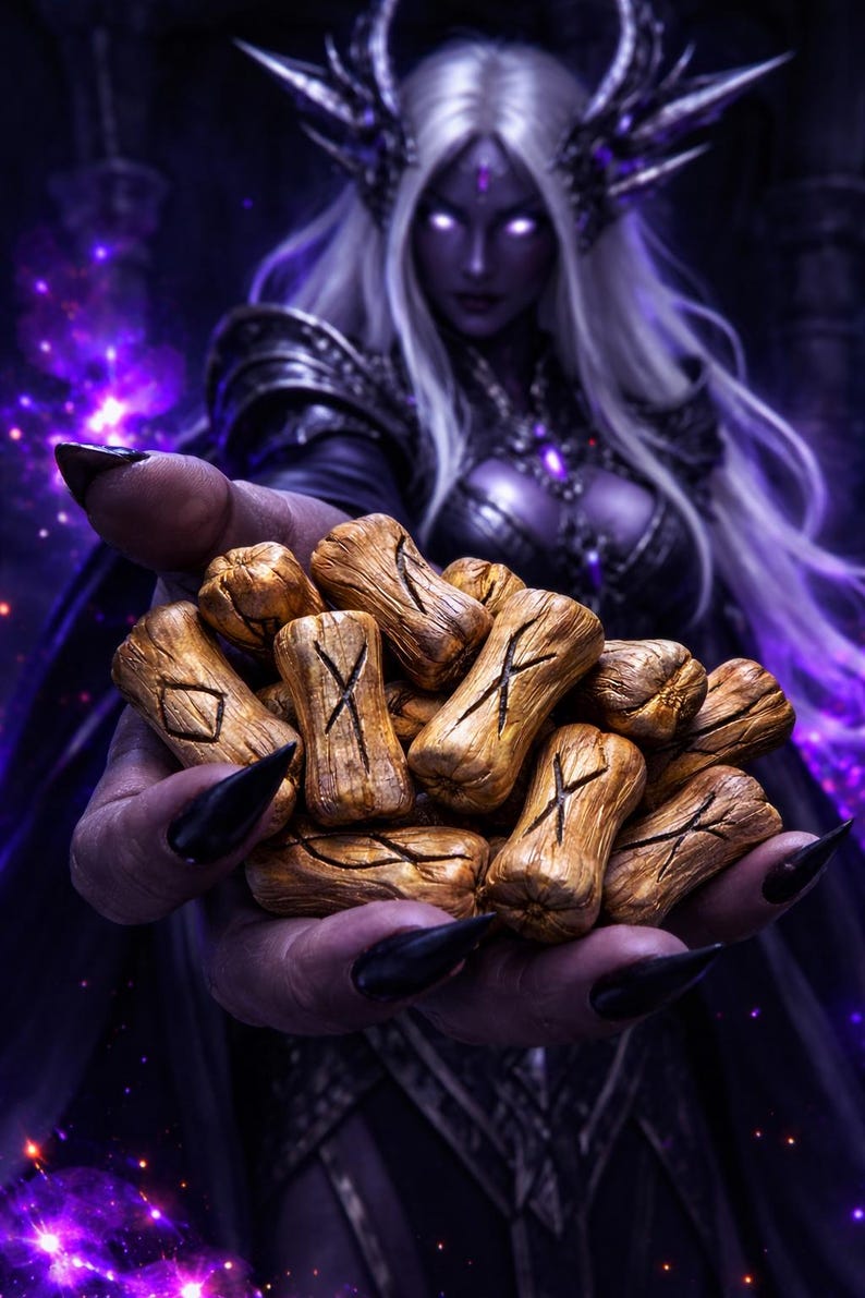 24ct Priests Drow Elf Bone Casting Set, Futhark Runes - Dungeons and ...